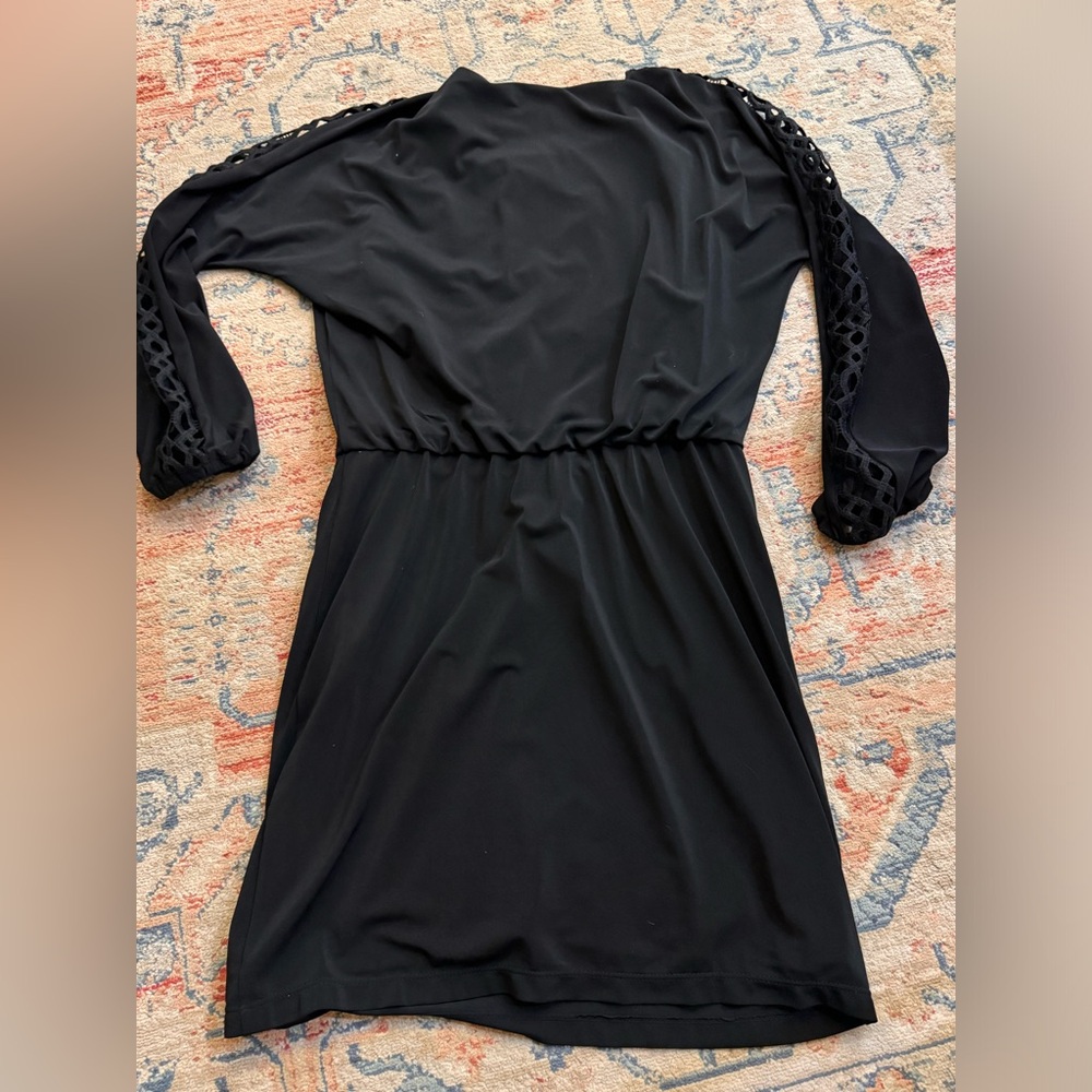 WHBM Lattice Sleeve Black Knit Blouson Dress Size SP